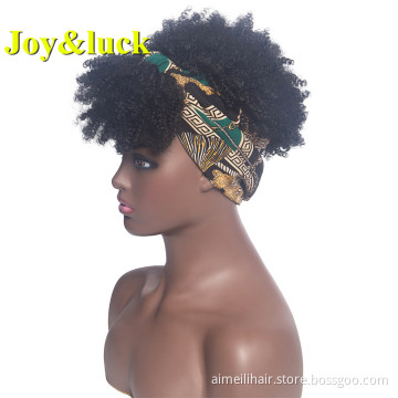Wholesale Price Blue Ombre Hairband with Bangs Black Afro Kinky Curly Wig for Black Women Short Headband Wig Synthetic Hair Wigs